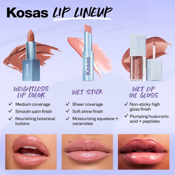 KOSAS Weightless Lip Color Nourishing Satin Lipstick in Fantasy Life PINK *BNIB - Picture 13 of 16